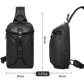 Leather Sling Crossbody Bag for Men Women with USB Charging Oxford Waterproof Large Capacity